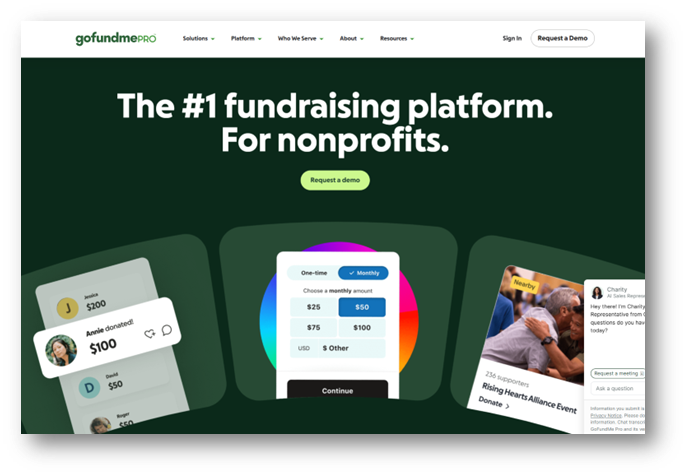 Gofund me pro and classy home page
